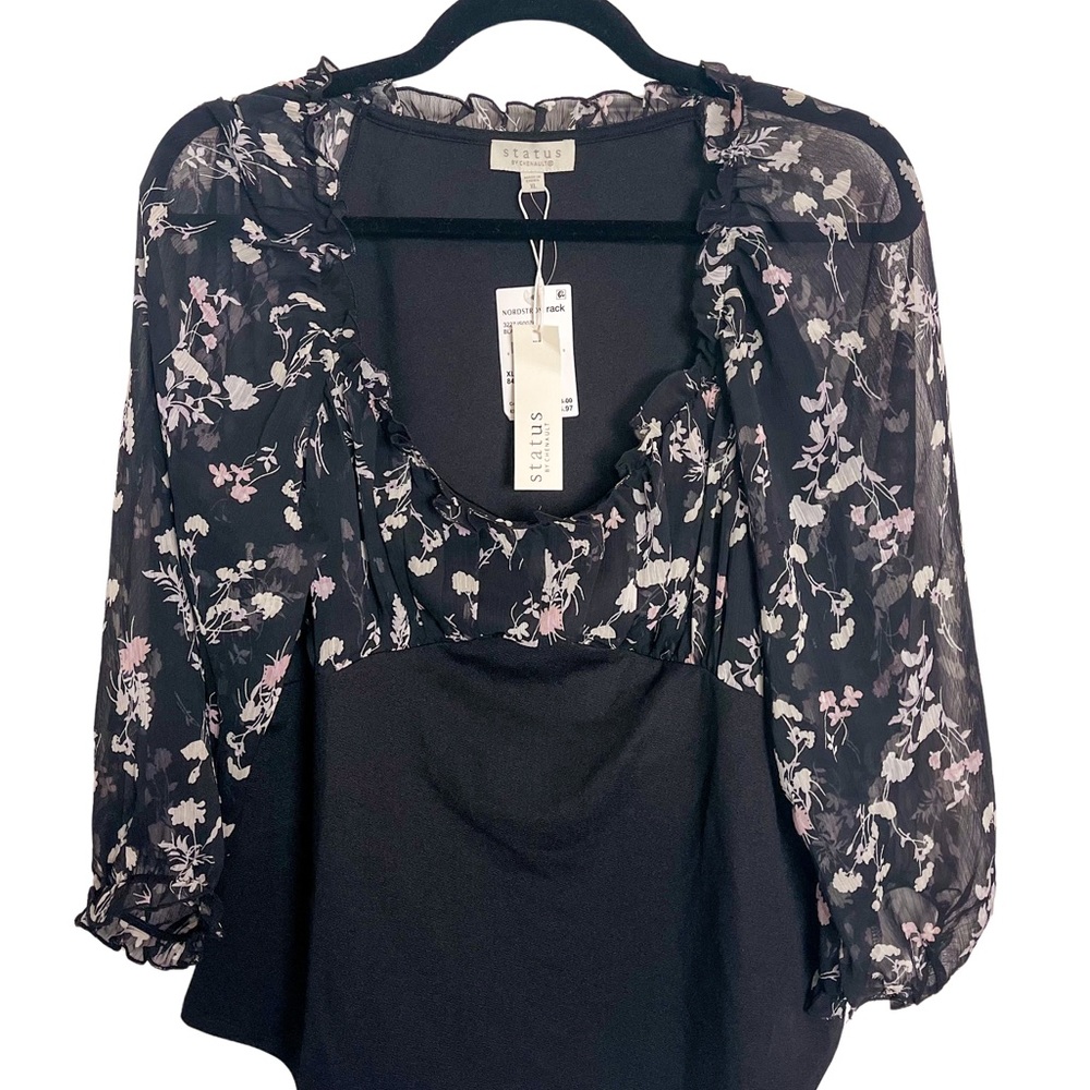 NWT Nordstrom Rack Chenault Mixed Media Printed 3/4 Sleeve Top | XL